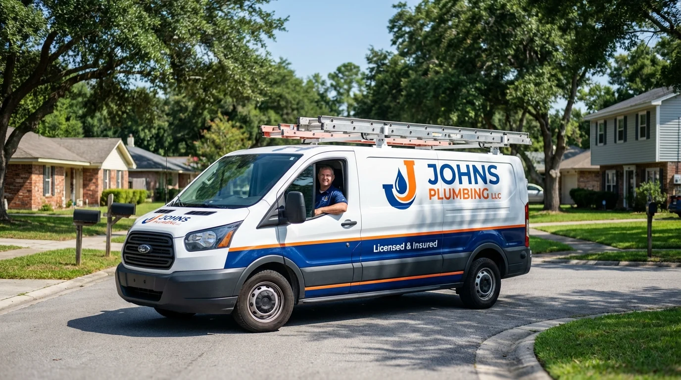 Johns Plumbing LLC service van in Fayetteville, AR