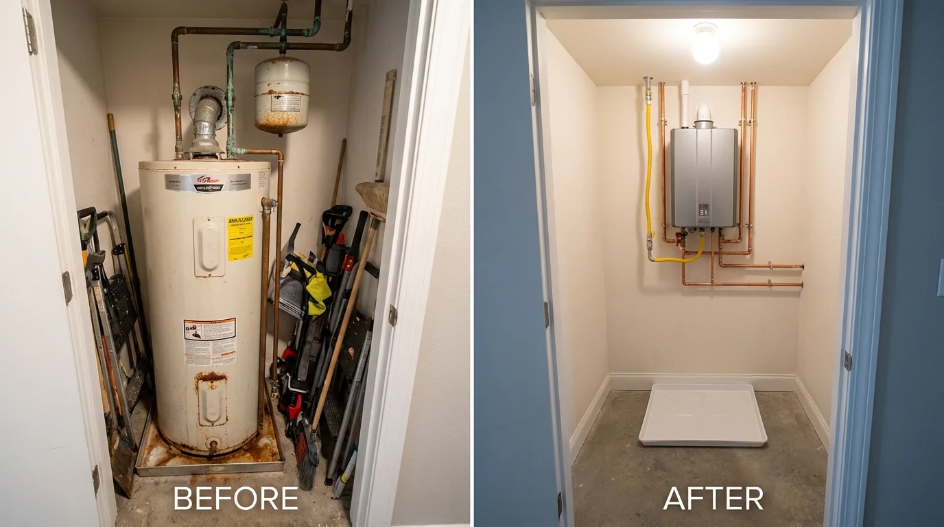 Tank water heater versus wall-mounted tankless unit comparison for Fayetteville, AR homeowners